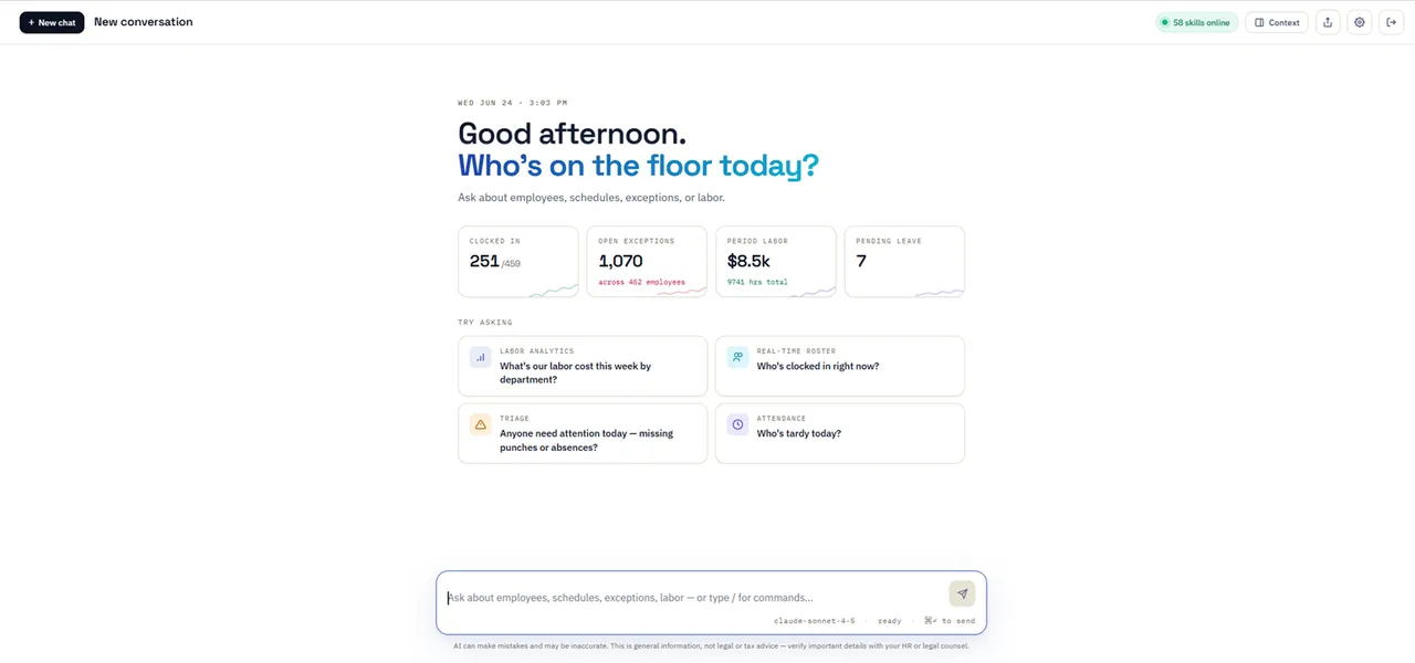 Perigee Cloud AI Assistant answering a workforce question with a chart